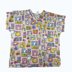 Simply Basic Scrub Top XL Easter Bunny Chick Happy Spring Nurse Medical Cute